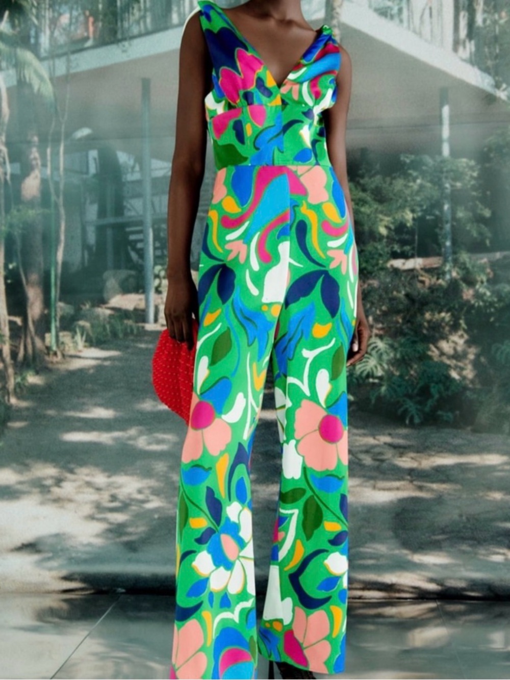 NWT Zara Printed Floral Multi-Color Jumpsuit With Knotted Straps